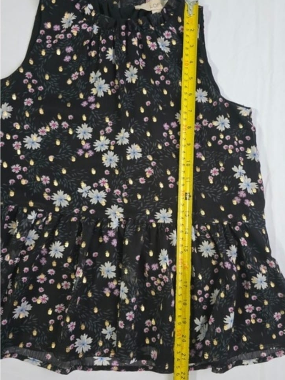 LOFT Petites P2XS Black Chiffon Floral Ruffle High Neck Sleeveless Blouse - Picture 8 of 15